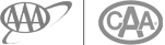 The image shows two circular logos. The left has "AAA" with a swoosh, and the right has "CAA" in a circle.