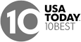 The image shows a logo with the text "USA TODAY 10BEST" and the number "10" inside a circle.