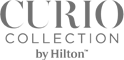 The image shows the logo for "Curio Collection by Hilton," a branding for a series of hotels.